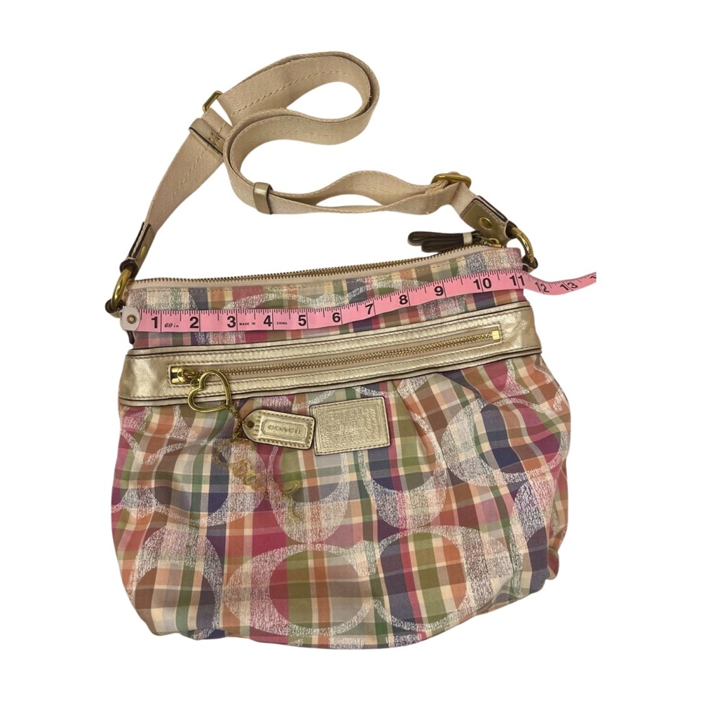 Coach 2012 EUC Poppy Plaid Glam Bag Hobo Gold Leather Trim Hangtag - Picture 13 of 14